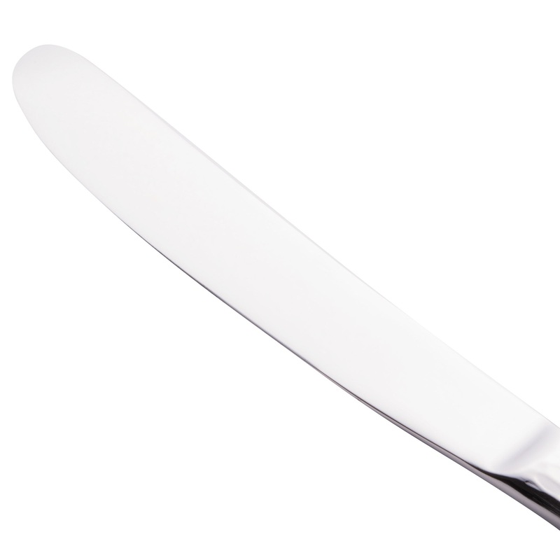 World Tableware 794 5502 Aspire 9 3/4″ 18/0 Stainless Steel Medium Weight Solid Handle European Dinner Knife with Fluted Blade – 12/Pack