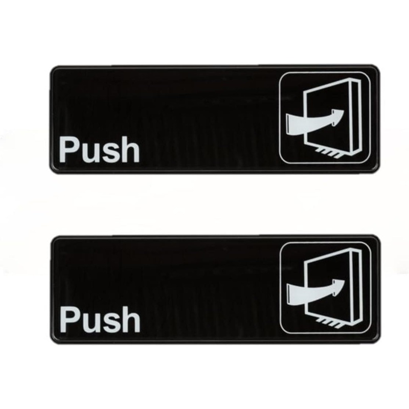 9″ x 3″ Push Sign with Easy Peel Self-Adhesive White on Black Color Set of 2- Door Sign Waterproof Self Adhesive Store Signs Indoor/Outdoor Warning Marker Home Business Use