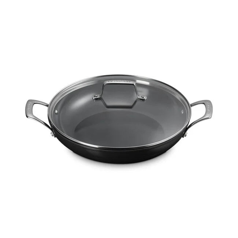 Le Creuset Essential Non-stick Ceramic Shallow Braiser with Glass Lid – 3.5 Qt.