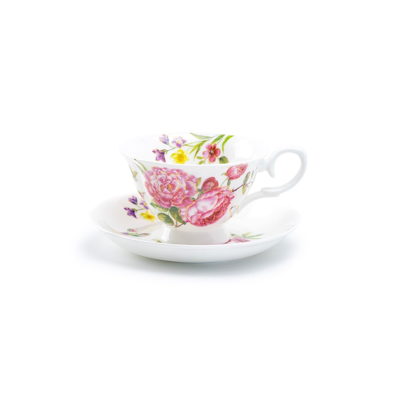 Pink Rose with Hummingbird Bone China Tea Cup and Saucer