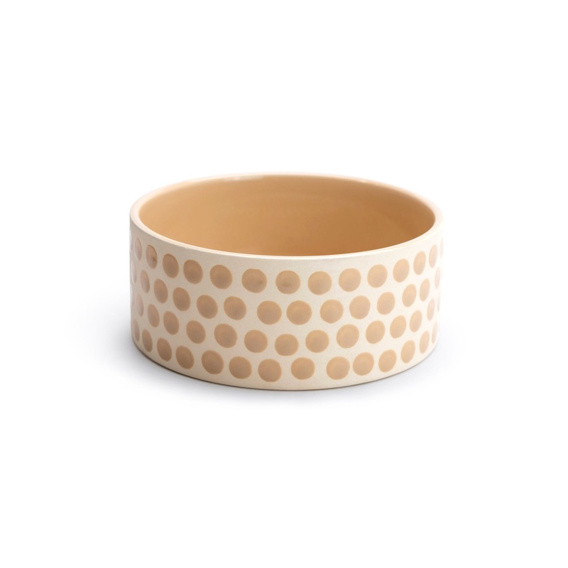 7″ Taupe Dots Heavy Weight Ceramic Pet Bowl