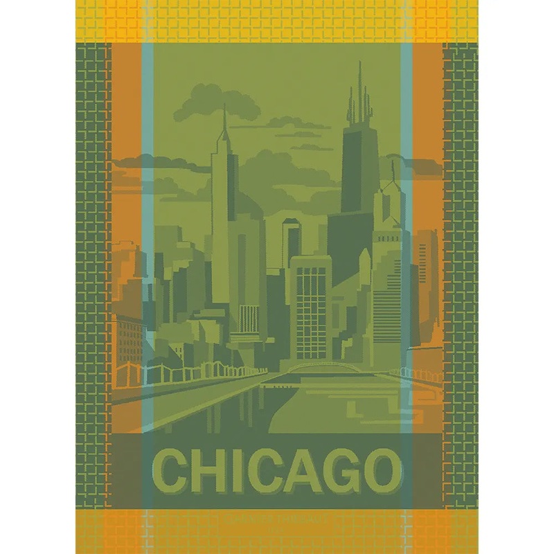 Garnier Thiebaut Chicago Green/Yellow Jacquard Kitchen Towel
