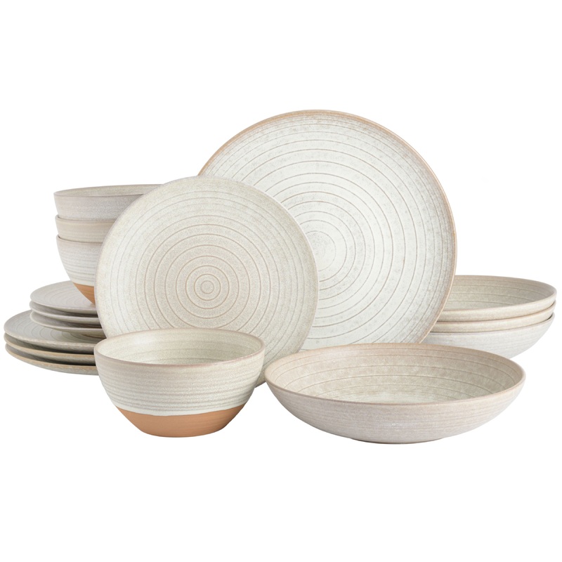 Gibson Elite Dreamweaver 16-Piece Double Bowl Terracotta Reactive Dinnerware Set