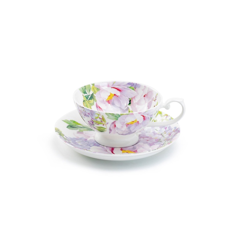 Peony Bloom Bone China Cup and Saucer