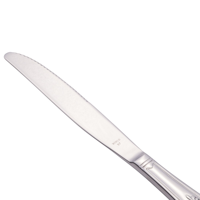 World Tableware 244 5502 Kings 9 1/2″ 18/0 Stainless Steel Heavy Weight Solid Handle Dinner Knife with Fluted Blade – 12/Pack