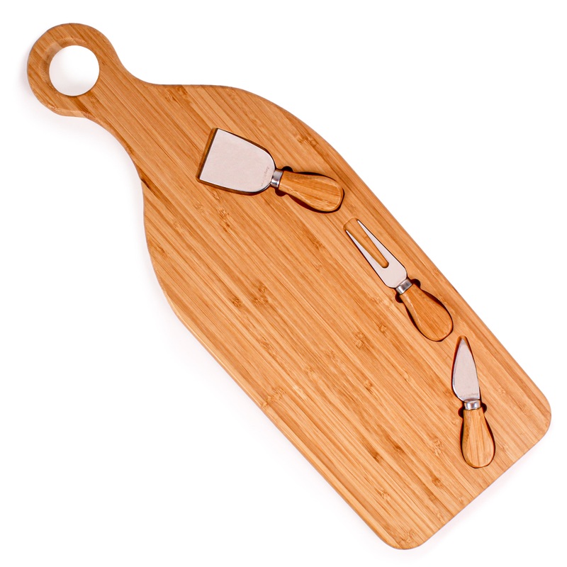 BergHOFF Stainless Steel 4pc Cheese Knives with Bamboo Paddle Board Set, 22×7.9×1″