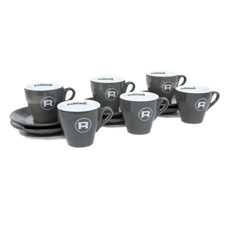 Rocket Espresso 6 Piece Flat White Cup and Saucer Set – Grey