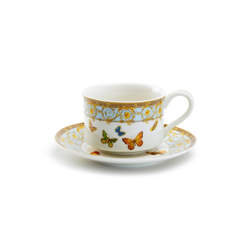Butterflies with Blue Ornament Fine Porcelain Cup and Saucer