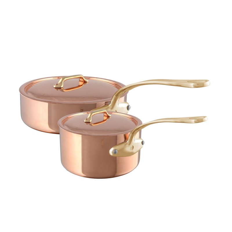Mauviel M’Heritage M’250 B Copper Sauce Pan 1.8-Qt and Saute Pan 3.3-Qt Set With Brass Handles