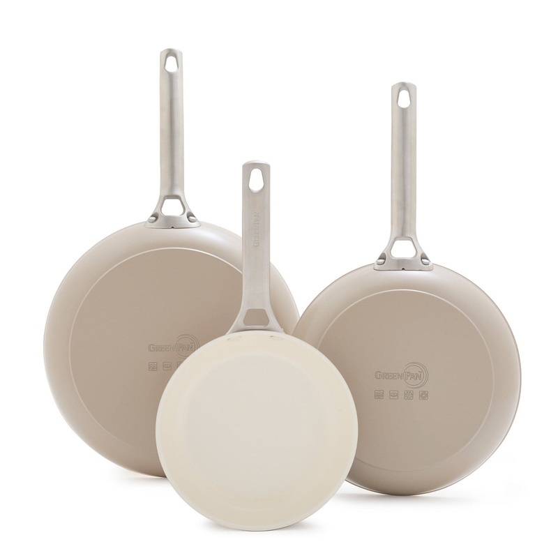 Padova Ceramic Nonstick 8″, 10″ and 12″ Frypan Set | Taupe