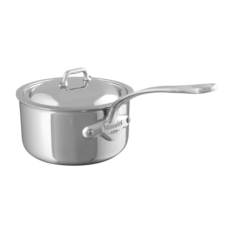 Mauviel M’COOK 5-Ply Sauce Pan with Lid, Cast Stainless Steel Handle, 0.8-Qt