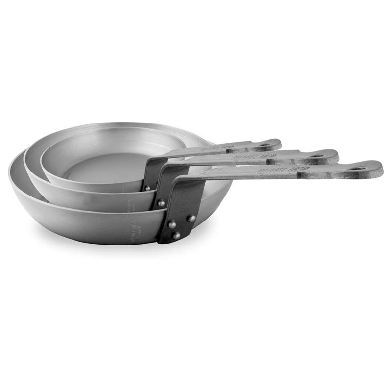 Mauviel M’STEEL Black Carbon Natural Nonstick 3-Piece Frying Pan Set With Iron Handle