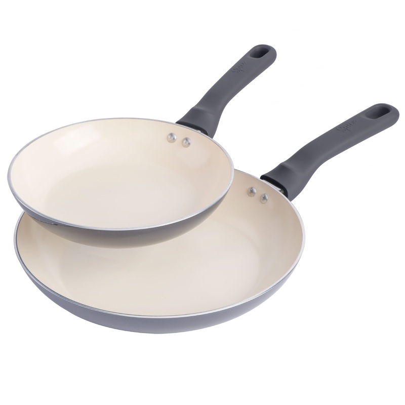 Spice by Tia Mowry Savory Saffron 2-Piece Aluminum Fry Pan Set w/ Ceramic Non-Stick Interiors