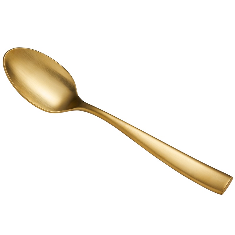 Bon Chef S3003GM Manhattan 7 3/4″ 18/10 Extra Heavy Weight Matte Gold Stainless Steel Soup / Dessert Spoon – 12/Pack