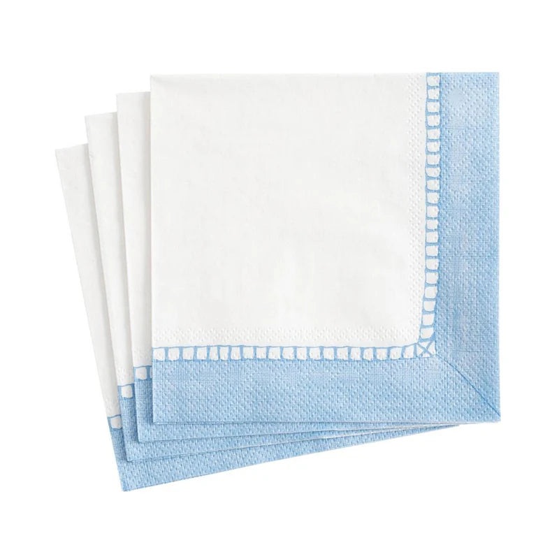 Caspari Linen Border Paper Cocktail Napkins in Light Blue – 20 Per Package