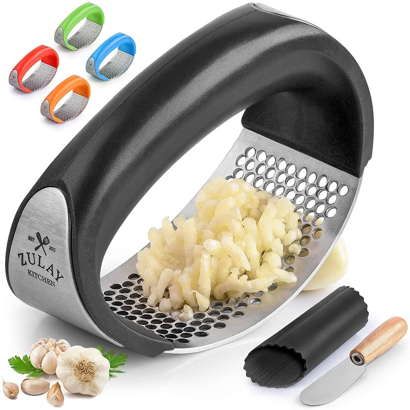 Garlic Press Rocker With Silicone Peeler & Scraper Set