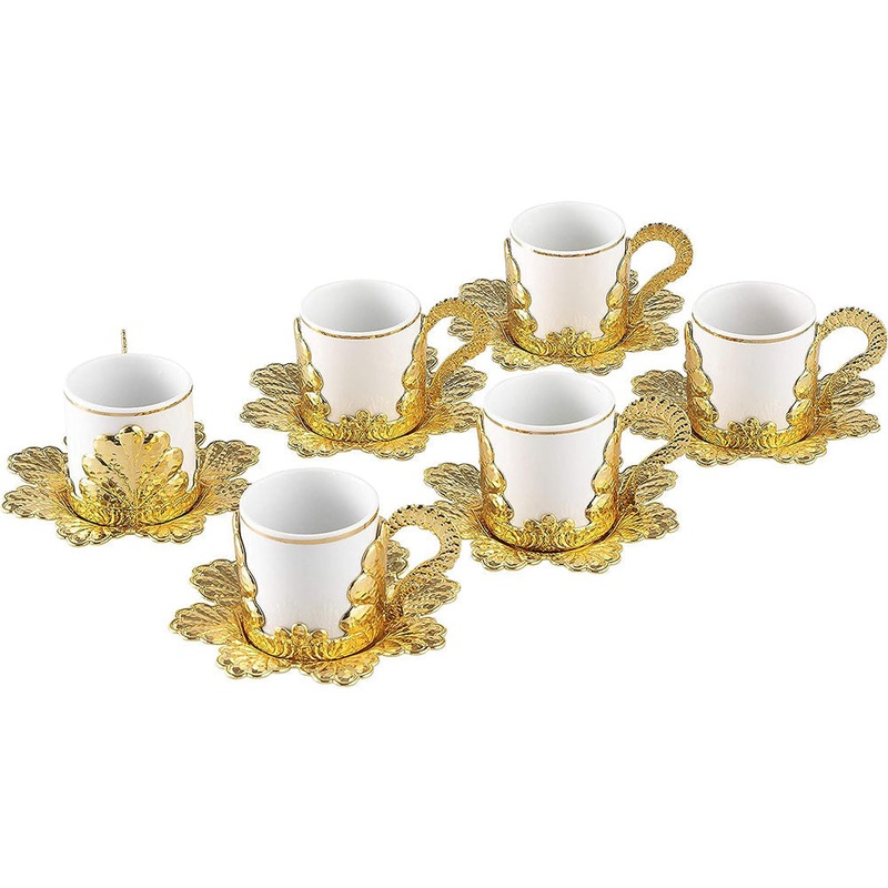 Handmade Fancy Turkish Coffee Cups Set for 6 People, 2.36 Oz