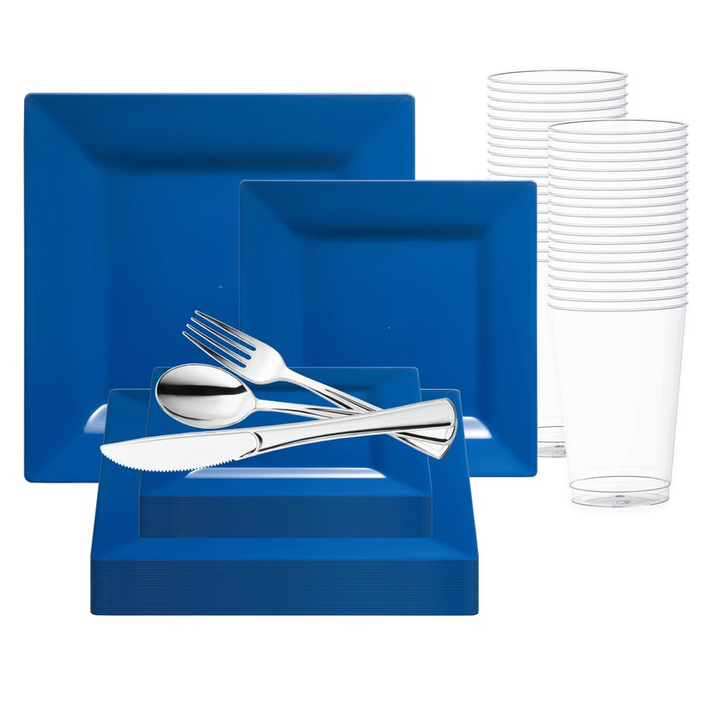 Midnight Blue Square Plastic Wedding Value Set