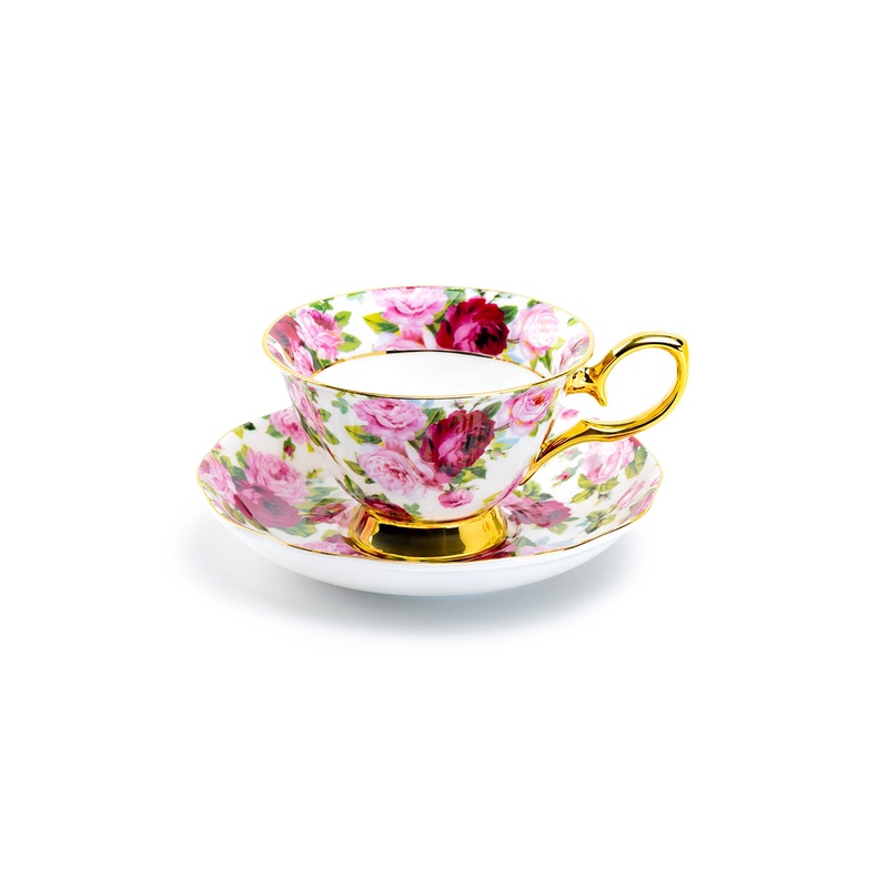 Pink Rose Gold Bone China Tea Cup and Saucer