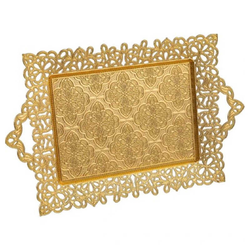 Rectangular Midi Gold Tray with Embossed Design, 16.5×10 in