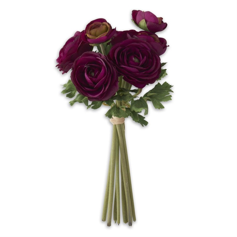10″ Dark Purple Ranunculus Bundle w/Flocked Stems