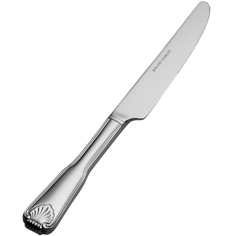 Bon Chef S2012 Shell 9 7/8″ 13/0 Stainless Steel European Size Solid Handle Dinner Knife – 12/Pack