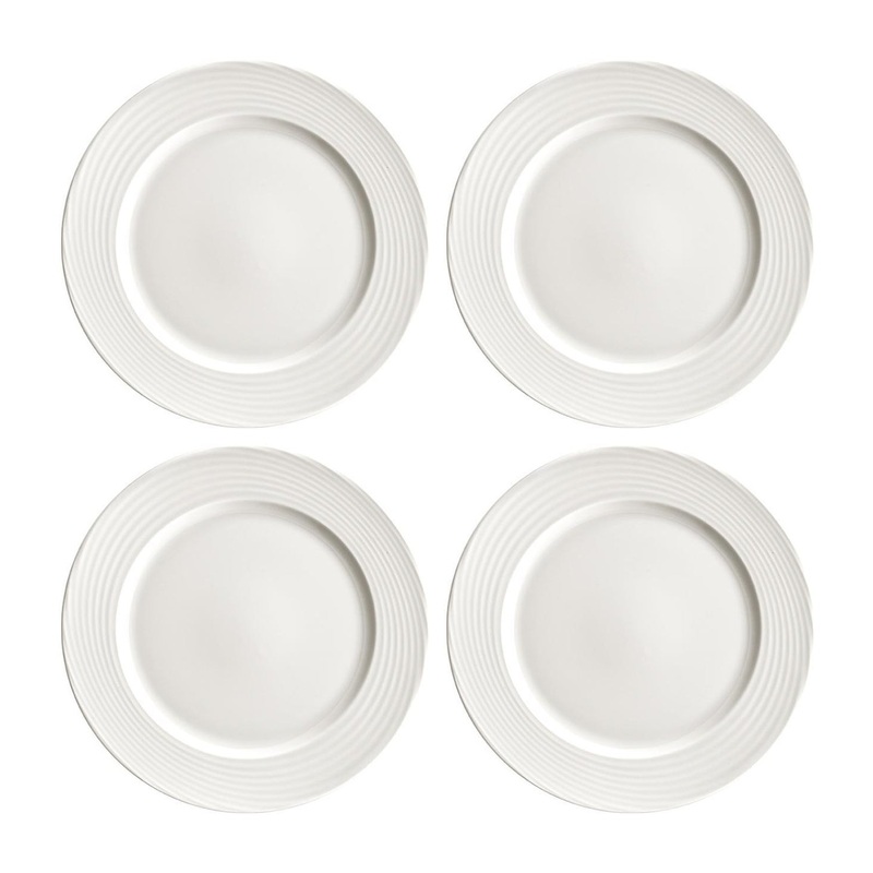 Loop dia.10.5″ Round Warm White Porcelain Plate (Set of 4)