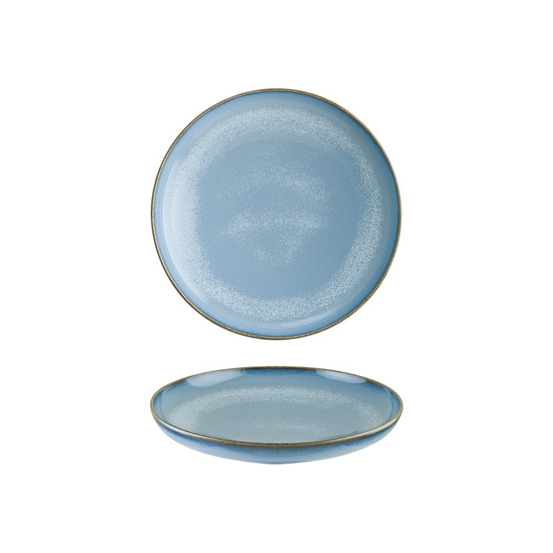 Sky dia.9.75″ h:2″ Round Blue Porcelain Deep Plate