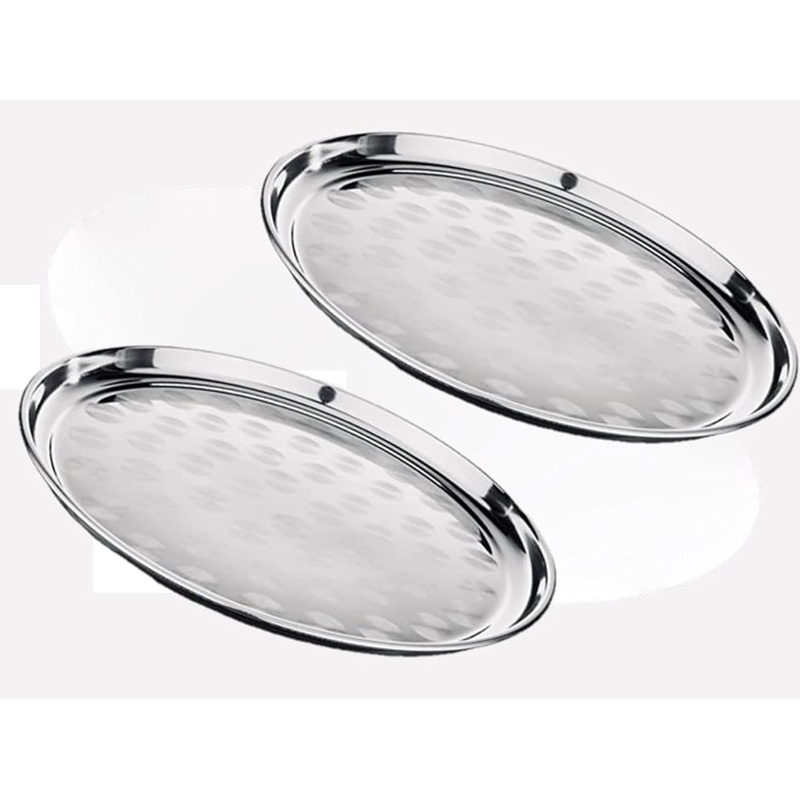 Stainless Steel Round Serving Tray with Narrow Rim Set of 2- Display Tray Serving Platter for Parties Serve Appetizers Fruit & Desserts for Home Restaurant Buffet Banquet