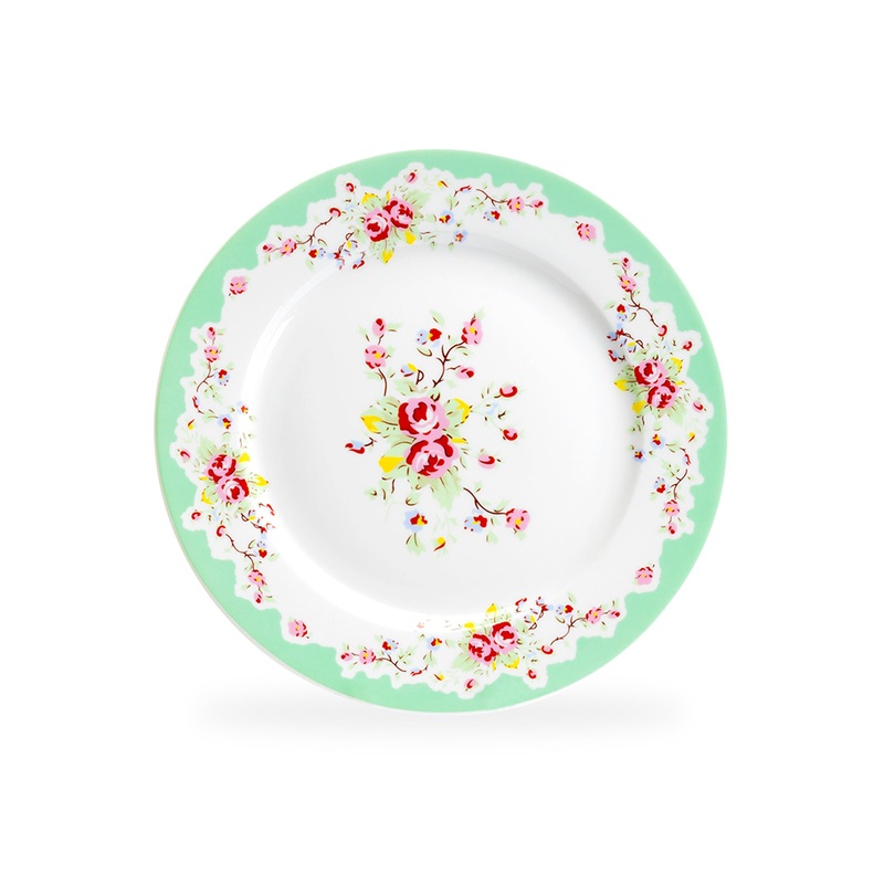 Rose with Green Accent Fine Porcelain Dessert Plate