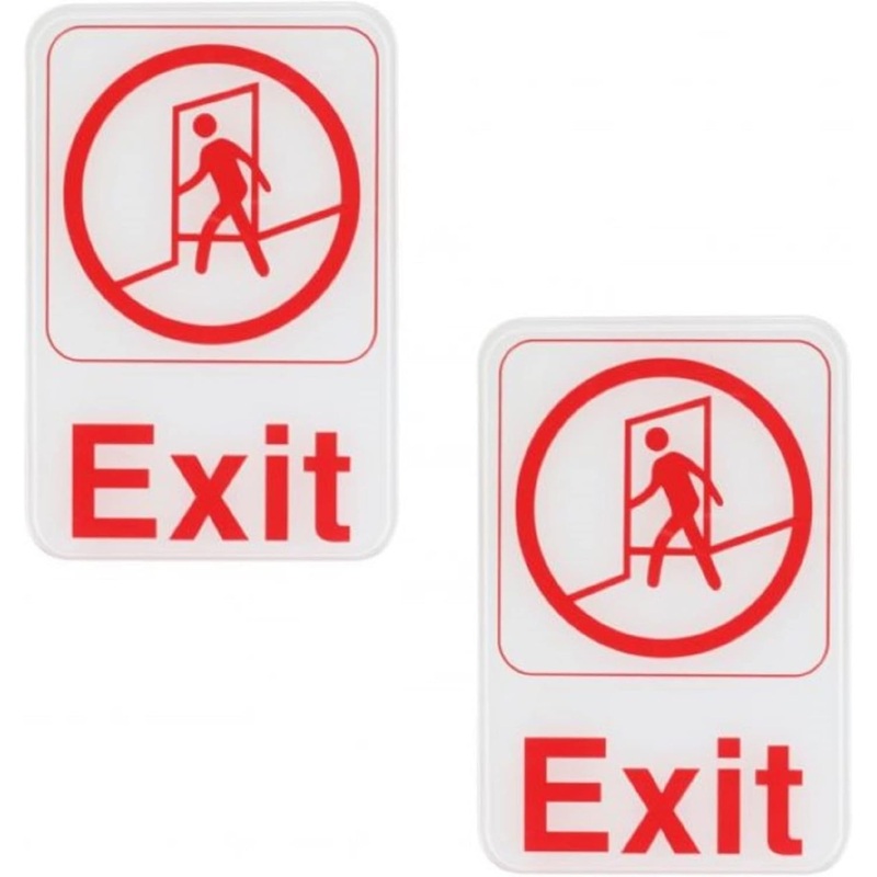 6″ x 9″ Exit Sign with Easy Peel Self-Adhesive Red on White Color Set of 2- Waterproof Self Adhesive Store Signs Indoor/Outdoor Warning Marker Home Business Use