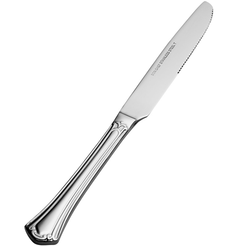 Bon Chef S2112 Breeze 9 7/8″ 13/0 Stainless Steel Extra Heavy Weight European Solid Handle Dinner Knife – 12/Pack