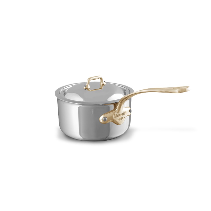 Mauviel M’COOK B Sauce Pan With Lid, Brass Handles, 3.4-Qt