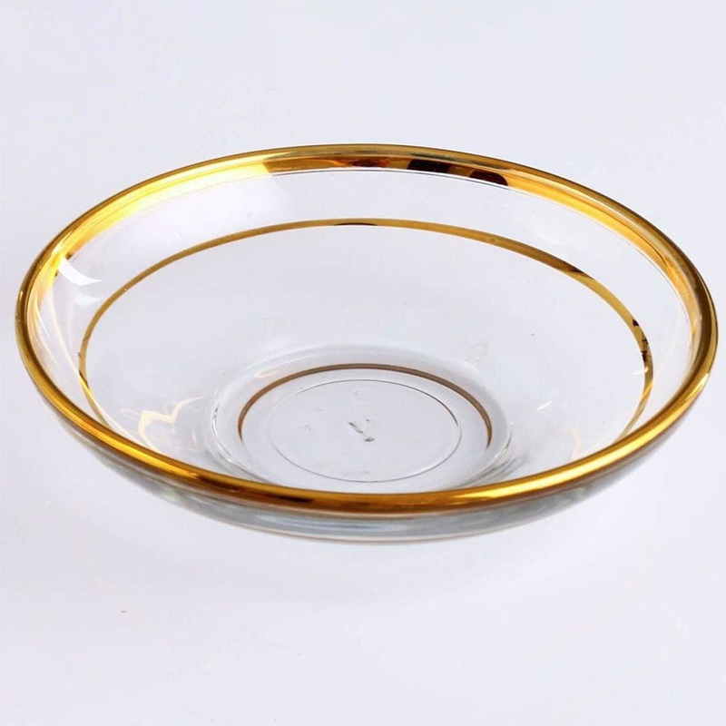 Pasabahce Teacup Saucers Set with Gold Rim, 4 in (102 mm)