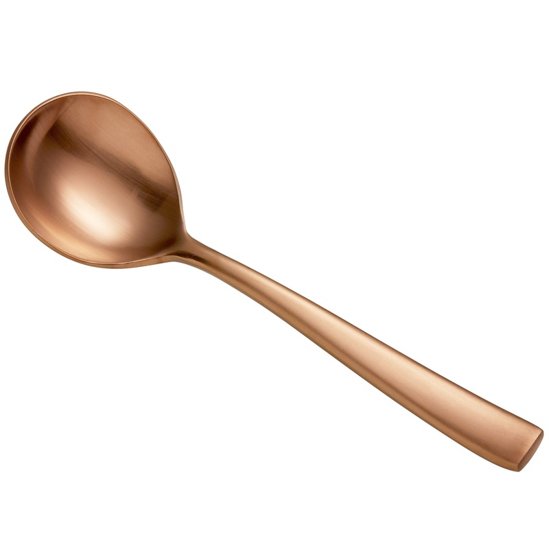 Bon Chef S3001RGM Manhattan 6 3/8″ 18/10 Extra Heavy Weight Matte Rose Gold Stainless Steel Bouillon Spoon – 12/Pack