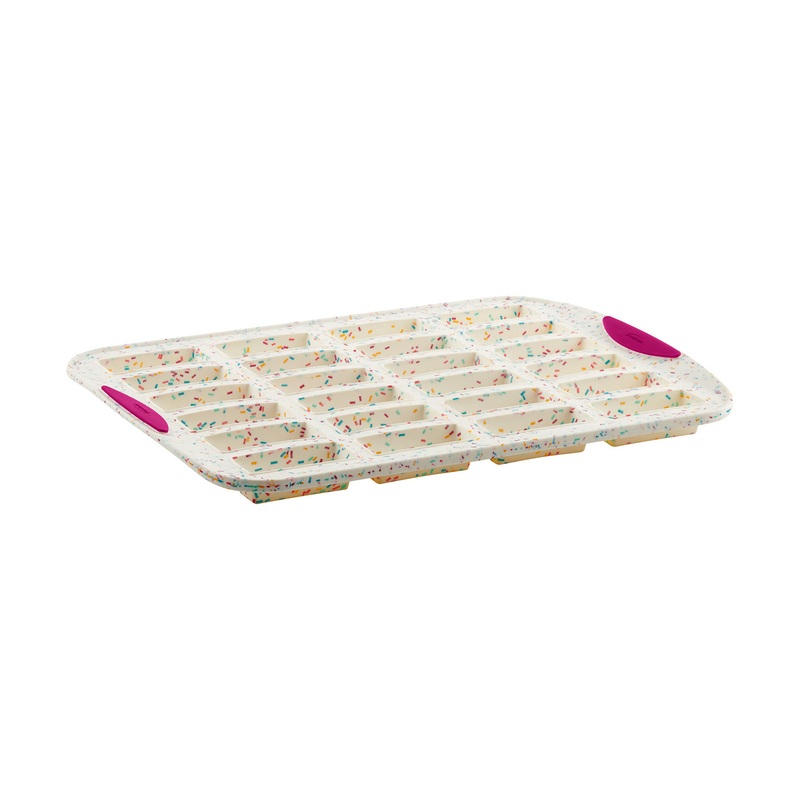 Trudeau Structure Silicone 24 Cavity Bar Cake Pan, Confetti/Fuchsia