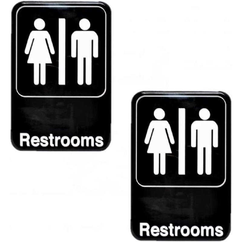 6″ x 9″ Restrooms Sign with Easy Peel Self-Adhesive White on Black Color Set of 2- Waterproof Self Adhesive Store Signs Indoor/Outdoor Warning Marker Home Business Use