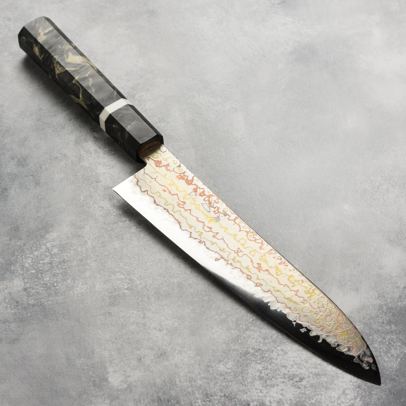 Hatsukokoro Hayabusa Aogami #2 Rainbow Damascus 8.25″ Gyuto