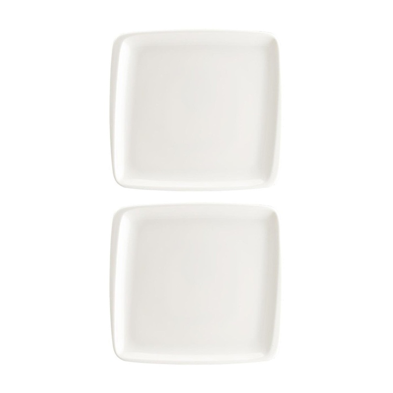 Moove 8.5″ x 8″ Square Warm White Porcelain Plate (Set of 2)