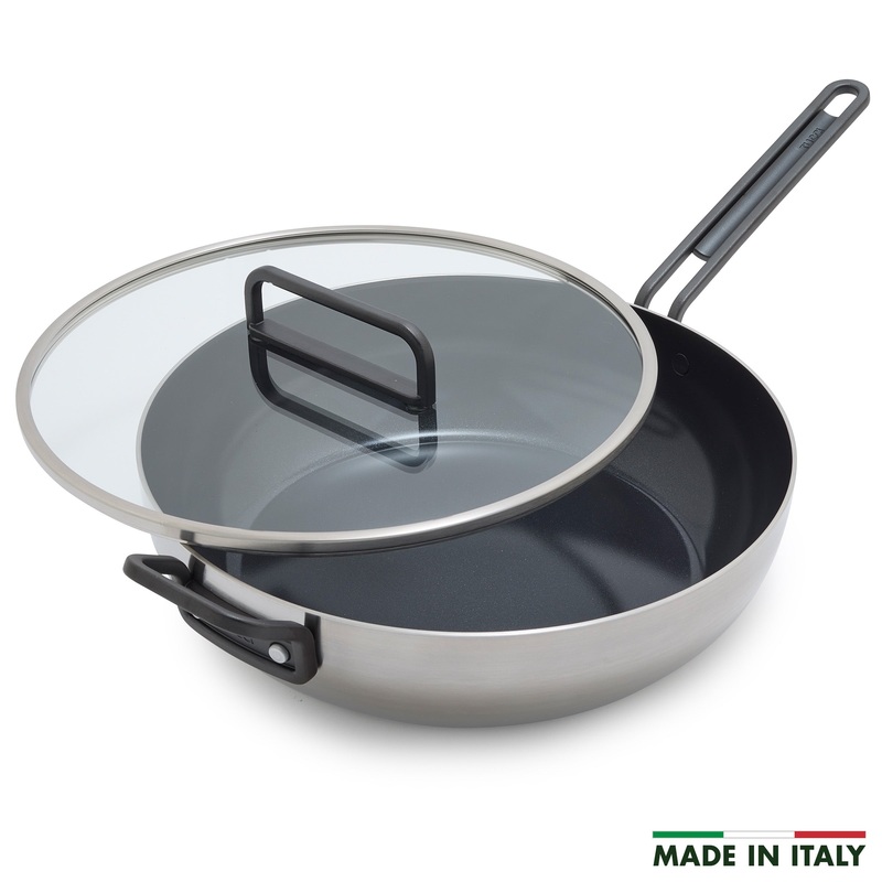Stanley Tucci Stainless Steel Ceramic Nonstick 6.5-Quart Essential Stanley Pan with Lid | Black Handle
