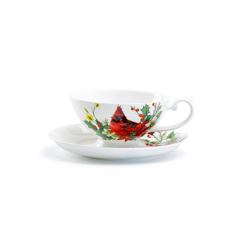 Cardinal Poinsettia Bone China Cup and Saucer