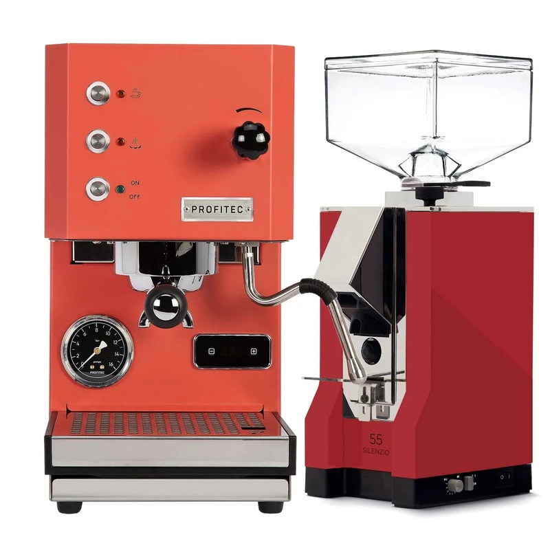 Profitec Go (Red) Espresso Machine & Eureka Mignon Slienzio 55 Grinder (Red) Bundle