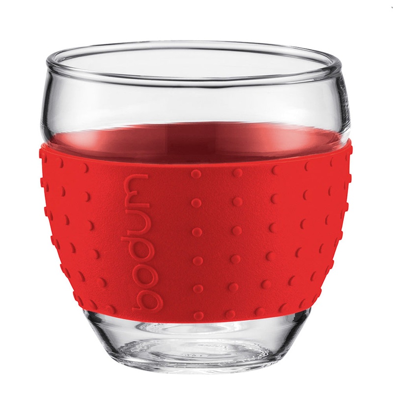 Set of 2 Bodum Pavina 3oz Grip Glasses Red