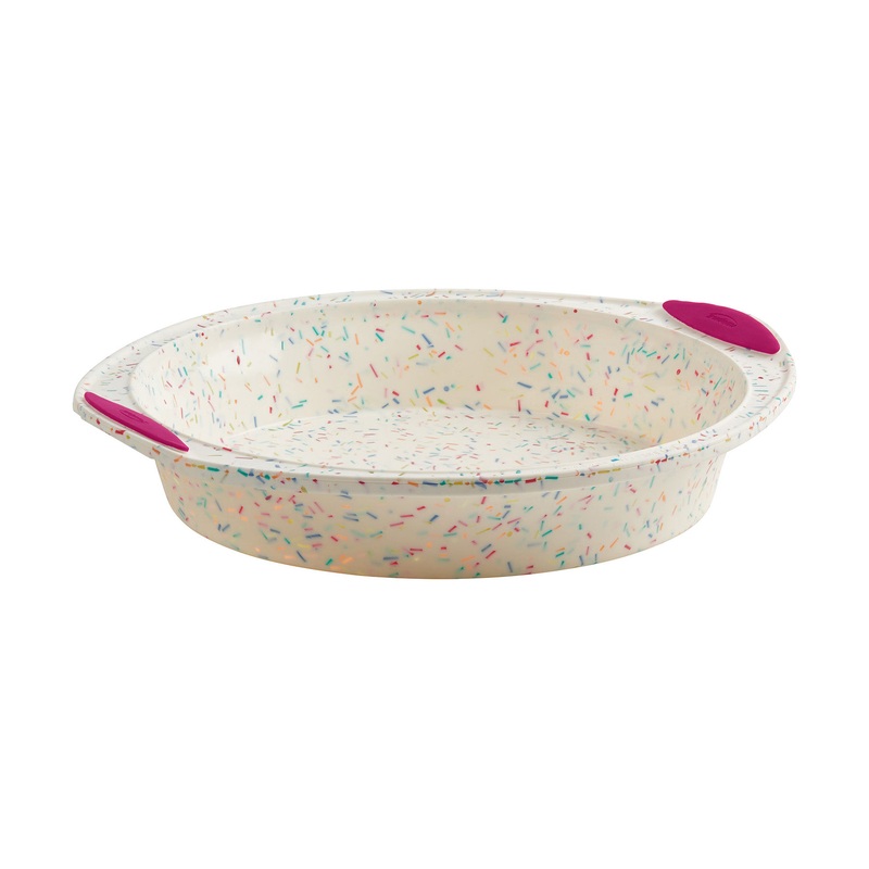 Trudeau Structure Silicone 9-Inch Round Cake Pan, Confetti/Fuchsia