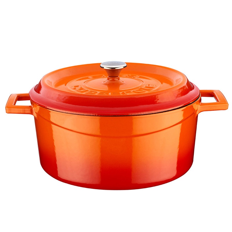 Cast Iron dia.9.5″ h:4″ 4.75 qt. Round Orange Cast Iron Dutch Oven