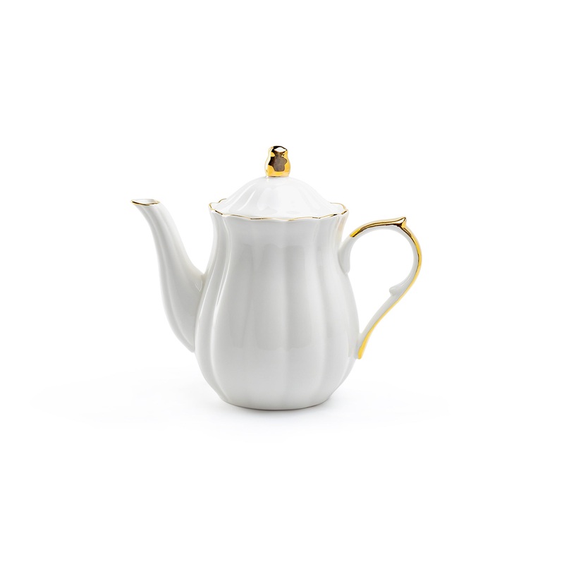 White Gold Scallop Fine Porcelain Teapot