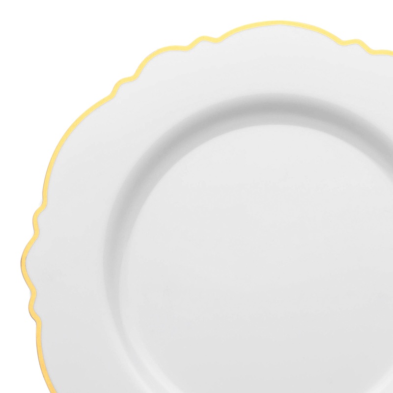 White with Gold Rim Round Blossom Disposable Plastic Appetizer/Salad Plates (7.5″)
