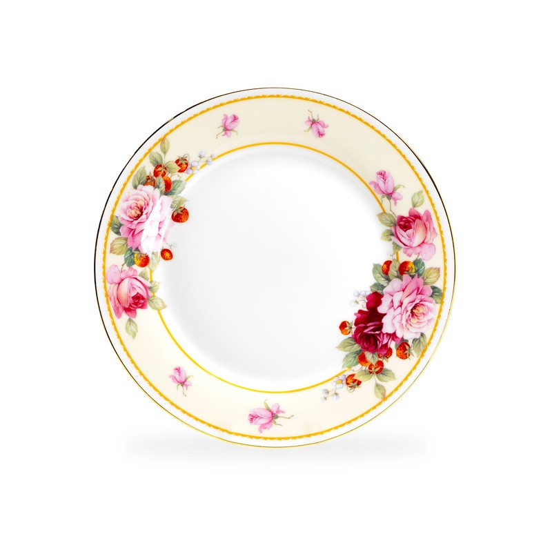 7.75″ Peony and Strawberry Cream Bone China Dessert Plate