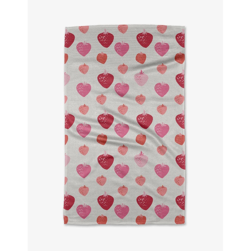 Geometry Pink Strawberries Kitchen Tea Towel