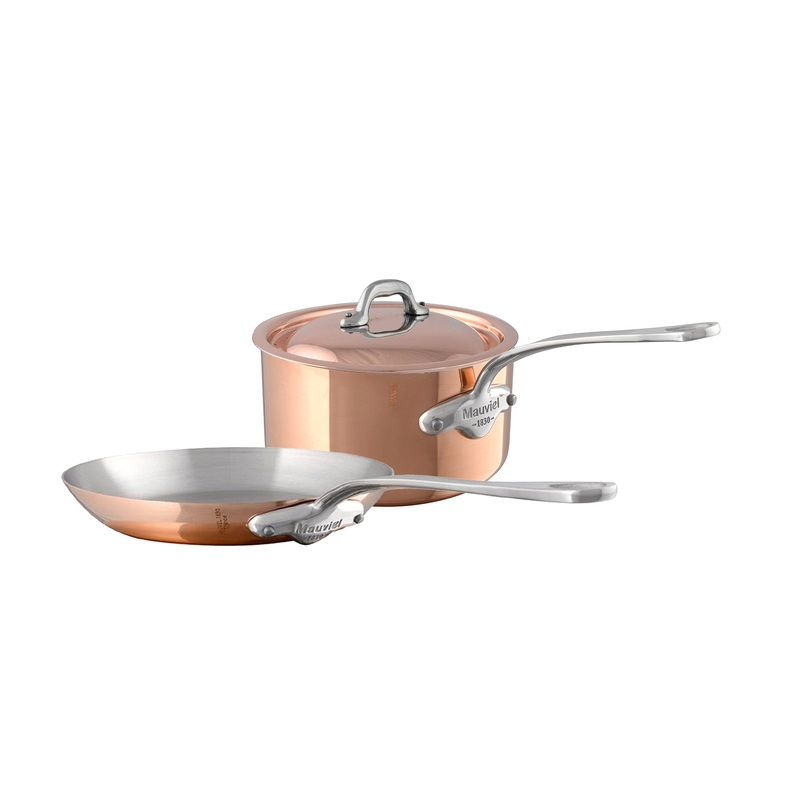 Mauviel M’Heritage M’150 S Copper Sauce Pan With Curved Lid 1.9-qt and Frying Pan 10.2-in Set